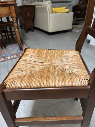 Set 4 Sedie in Legno con Seduta in Rattan