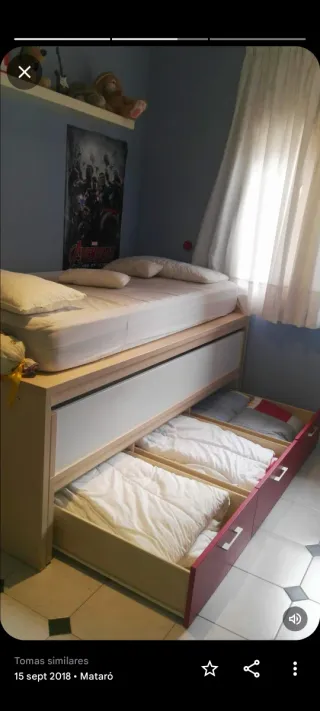 Cama nido doble madera y tela