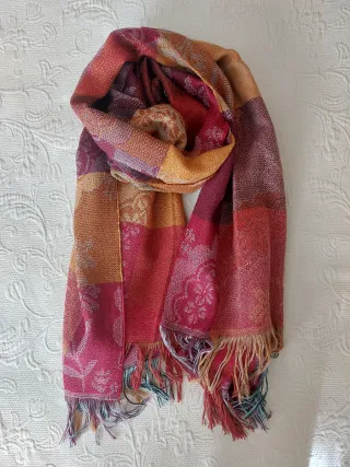 Sciarpa donna a quadri/fiori con frange 72x170