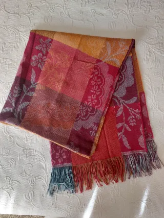 Sciarpa donna a quadri/fiori con frange 72x170