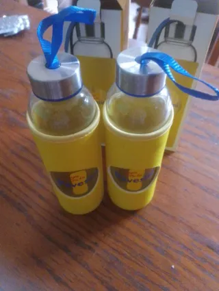 Set 2 Borracce Vetro Giallo con Laccio Blu