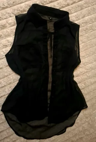 Top Chiffon Trasparente Nero Tg. M
