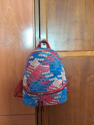 Mochila BIMBA Y LOLA azul y rosa tejida