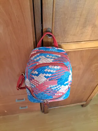 Mochila BIMBA Y LOLA azul y rosa tejida