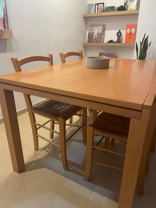 ¡Mesa de madera maciza + 4 sillas a juego!