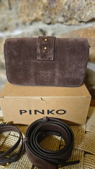 Borsa Pinko Love Mini in pelle scamosciata marrone