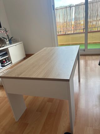 Mesa de centro madera y blanca elevable