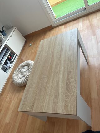 Mesa de centro madera y blanca elevable