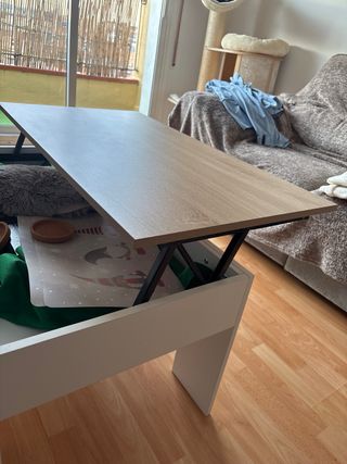 Mesa de centro madera y blanca elevable