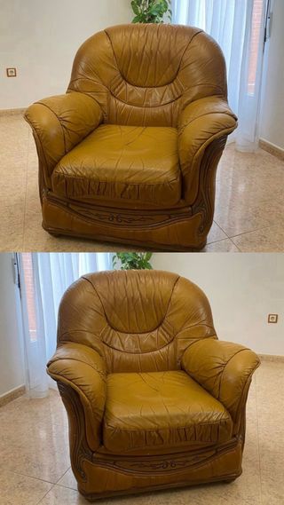 Dos sillones individuales de cuero y madera