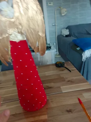 Figura Ángel Navidad Dorada Roja,falda aterciopela