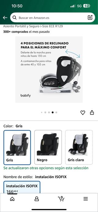 Silla de Coche Babify Onboard Isofix Gris