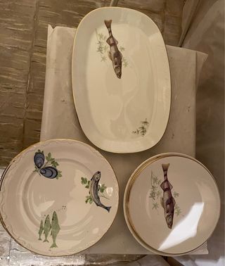 Vajilla porcelana vintage pez dorado