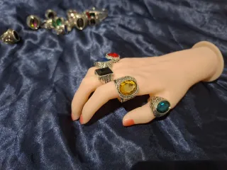 Lote 20 Anillos Gema Multicolor tono Plata Unisex