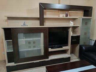 Mueble de salón modular madera y cristal