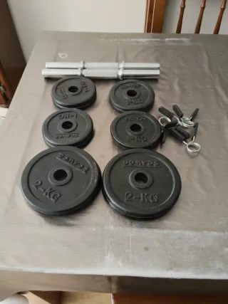 Mancuernas 2kg y 1kg con barra 4 de 2kg y 8de 1kg