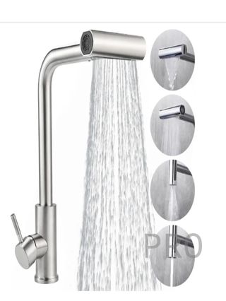 Grifo cocina extraíble Inox giratorio 360° gris acero