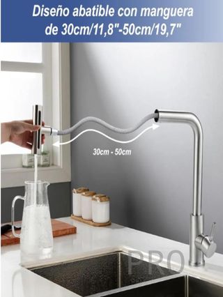 Grifo cocina extraíble Inox giratorio 360° gris acero