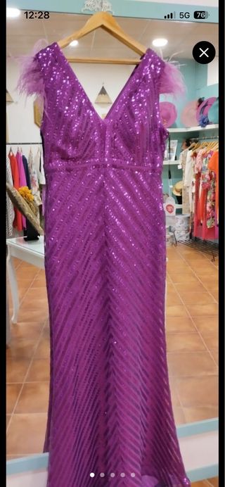 Vestido Morado Lentejuelas Plumas