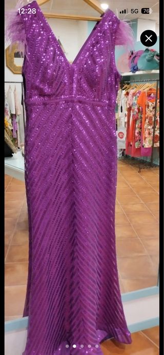 Vestido Morado Lentejuelas Plumas