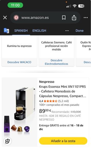 Cafetera Nespresso Krups Essenza Mini