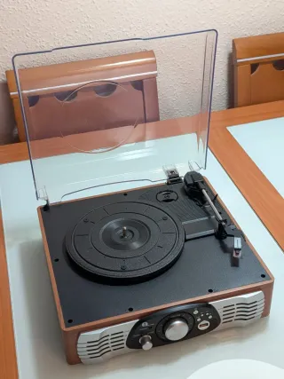 Tocadiscos Vinilo Vintage Negro/Plateado/Madera