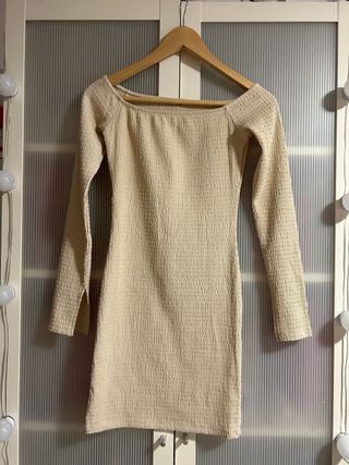 Vestido mujer beige manga larga