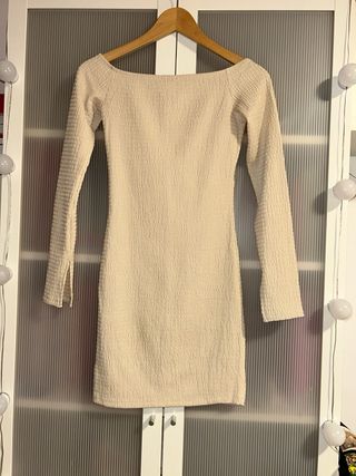 Vestido mujer beige manga larga