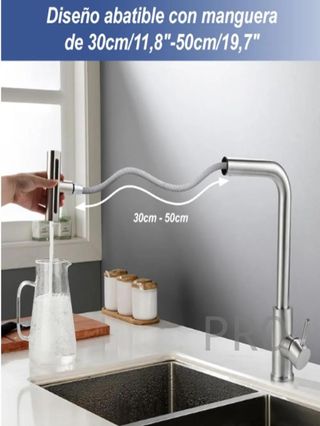 Grifo cocina extraíble Inox giratorio 360° gris acero