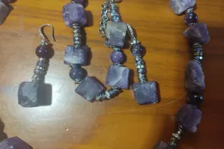 Conjunto amatista collar, pulsera y pendientes