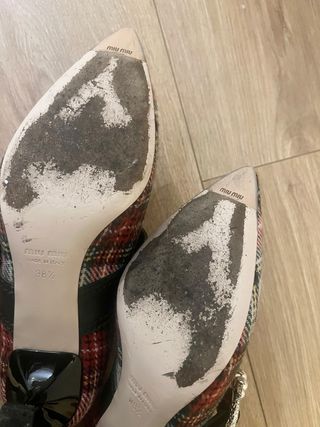 Scarpe Miu Miu a Tartan con Fibbia Perla taglia 38.5