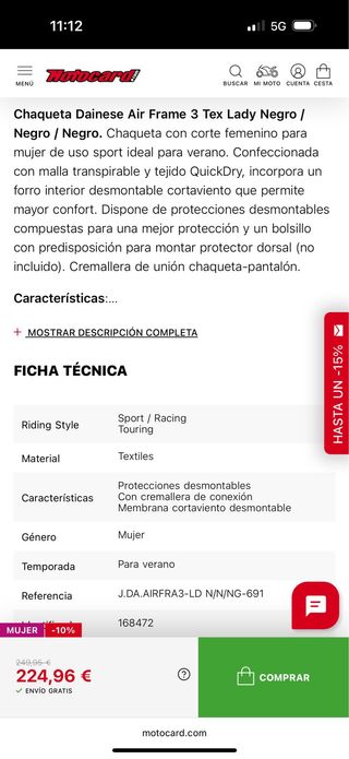 Chaqueta Dainese Moto Mujer Negra