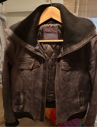 Cazadora Piel Marrón Mujer Talla L