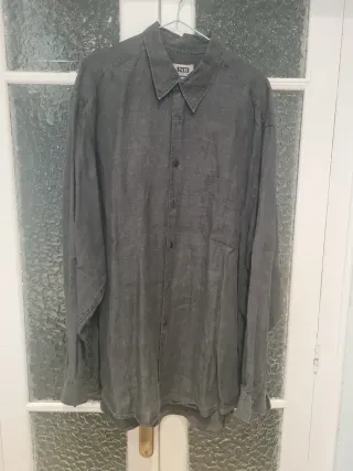 Camisa Lino Hombre NB Talla L Gris