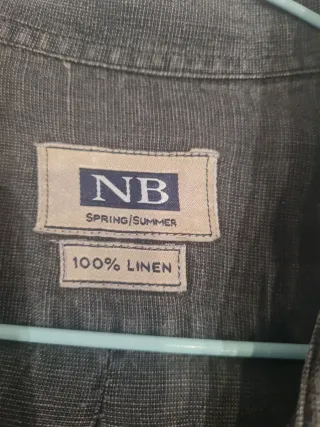 Camisa Lino Hombre NB Talla L Gris