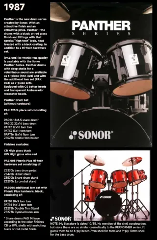 Batería Sonor Panther 80's 6 cuerpos + herrajes