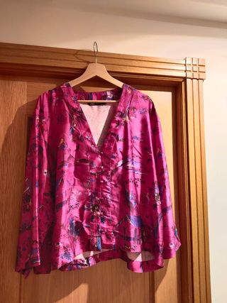 Blusa Zara Seda Estampado Asiático Talla XL