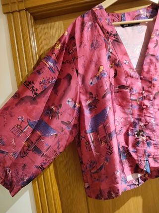 Blusa Zara Seda Estampado Asiático Talla XL