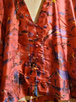 Blusa Zara Seda Estampado Asiático Talla XL