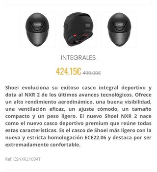 Casco Moto SHOEI NXR 2 Negro Mate XS