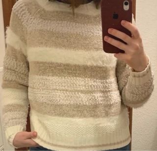 Jersey Zara beige y blanco