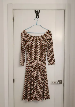 Vestido Mango Gatos Marrón y Blanco