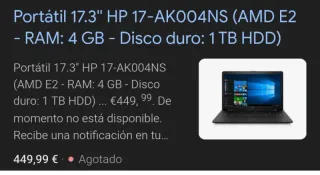 Portátil 17.3'' HP 17-AK004NS (AMD E2 - RAM: 4 GB