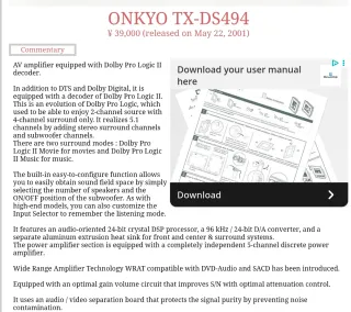 Receiver Onkyo TX-DS494 5.1 Home Cinema