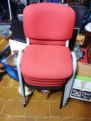 Lote 5 Sillas Oficina Tapizadas Rojo/Gris