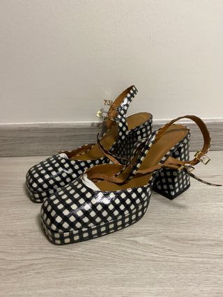 Scarpe con tacco fantasia quadretti