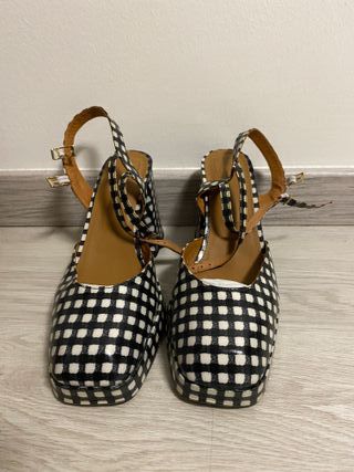 Scarpe con tacco fantasia quadretti