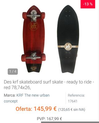 Monopatín Des krf skateboard surf skate - ready to ride - red 78,74x26