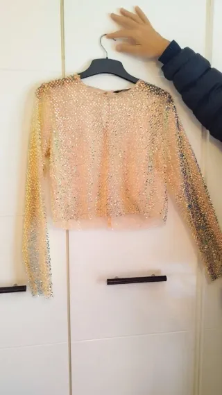Crop top lentejuelas Zara ,color rosado/dorado.