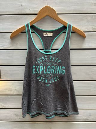 Camiseta Hollister tirantes gris turquesa XS